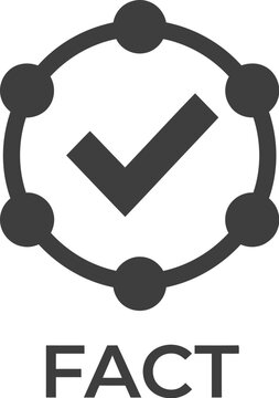 Dark gray icon representing a confirmed fact with a checkmark inside a circular node structure
