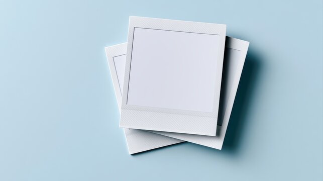 Stacked polaroid frames, layered blank instant photos, modern nostalgic visual style
