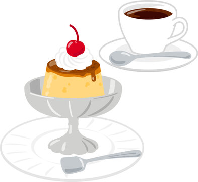喫茶店のプリンとコーヒー