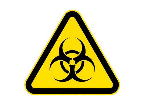 A standard yellow triangular biohazard warning symbol isolated on a white background