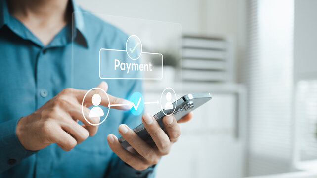 Secure mobile payment and digital transaction concept with smartphone verification and fund transfer interface. Ideal for fintech, online banking, e-commerce, and cashless services.
