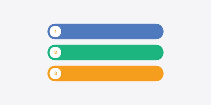 A set of three numbered horizontal bars in blue green and orange on light background.