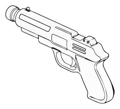 Light gun isometric view line art vector illustration. Generative AI