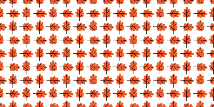 Seamless autumn leaves pattern. Orange oak leaves pattern background. Minimalist fall foliage illustration for fabric, wrapping paper, and wallpaper design.