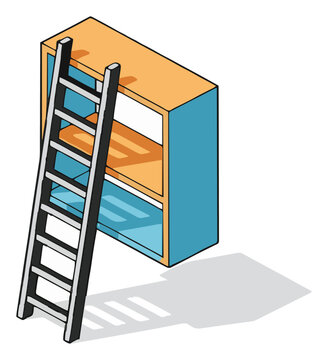 Ladder leaning shelf unit isometric vector illustration. Generative AI