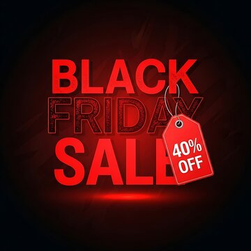 Black Friday Sale with 40 Off Tag on Dark Background.