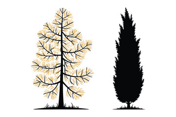 Conifer and cypress tree silhouette nature vector collection with silhouette © Laboni