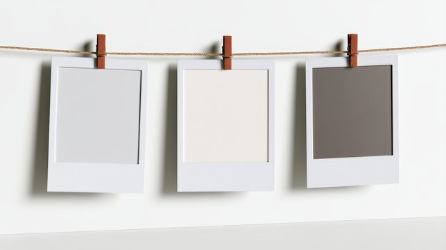 Realistic polaroid frame mockup, blank instant photo border isolated on clean white background, soft natural shadow, premium Adobe stock seller style