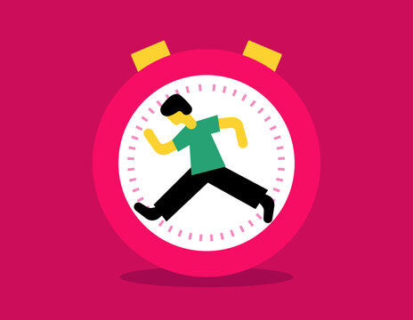 Man running inside clock illustration