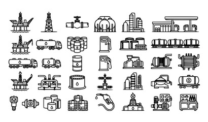 Naklejka premium Oil gas and fuel industry icon set for energy production and transportation