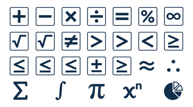 Mathematical symbols represent basic and advanced operations for scientific calculations and educational purposes.