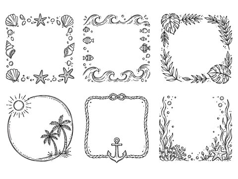 Seaside themed decorative border frames.
