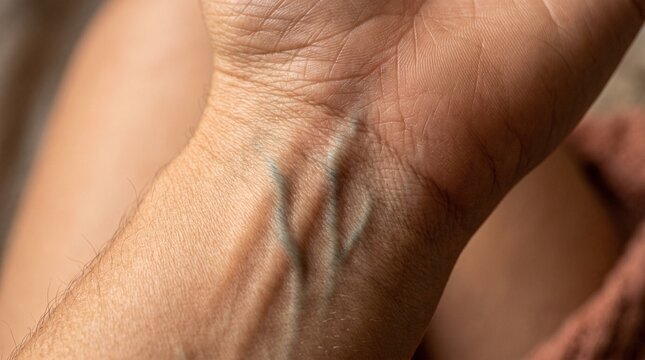 The Wrist Compass: Flexor Carpi Radialis Tendon with Visible Veins and Skin Creases