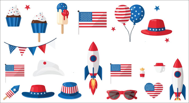 Fourth Of July Vector Illustration With Patriotic Symbols And White Background