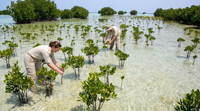 Mangrove Restoration and Coastal Ecosystem Conservation in Shallow Tropical Waters