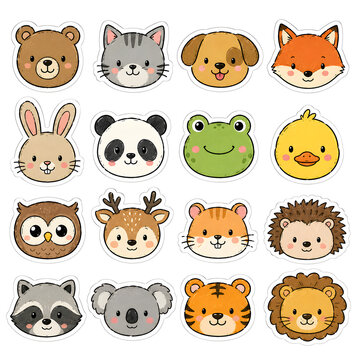 Cartoon animal faces for kids education.