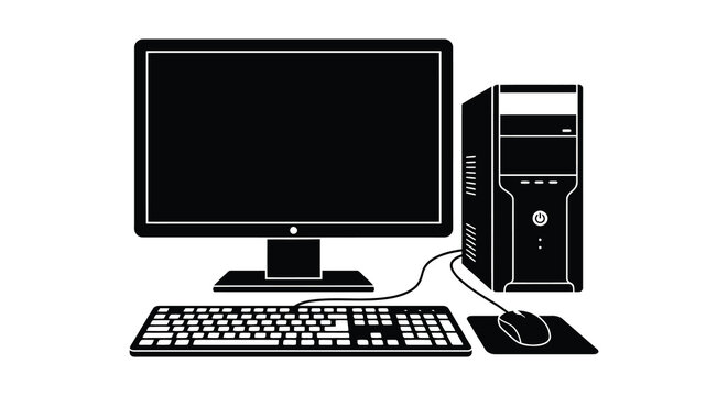 Computer setup silhouette against a white background