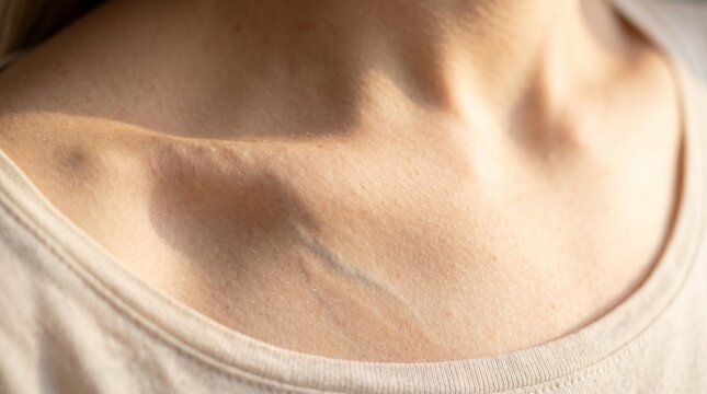 The Golden Hour Collarbone: Subclavius Muscle Shadow and Visible Blue Vein Beneath Thin Skin