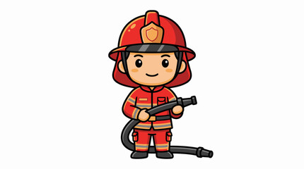 Fototapeta premium Firefighter in uniform holds a heavy-duty hose while standing ready for emergency duty operations.