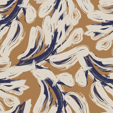 Brushstroke Palm Tree Leaf textile pattern design in brown for fashion and home textiles