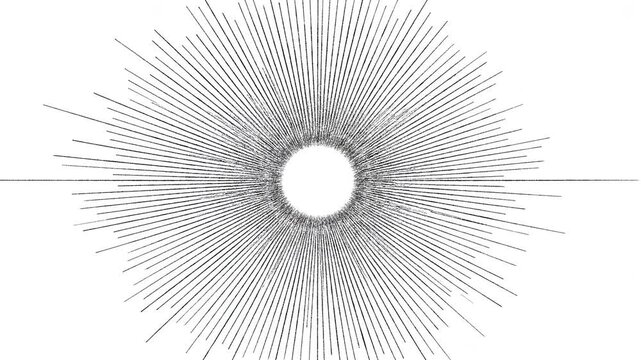 Black circular core with radiating lines expanding outward on white background