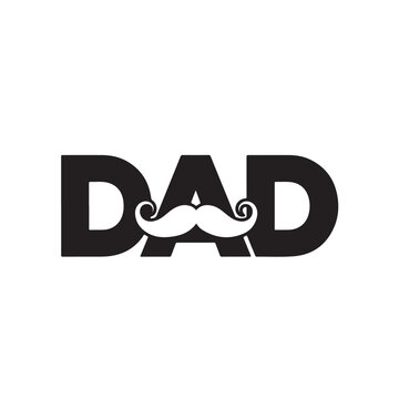 Dad text design with creative mustache icon centered for fathers day concept art or t shirt printing.