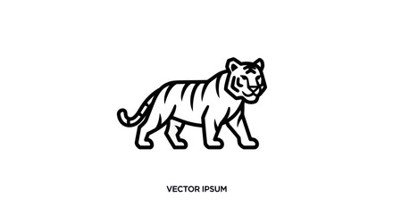 Obraz premium Simple, bold black and white tiger outline walking right. Vector-based design, white background