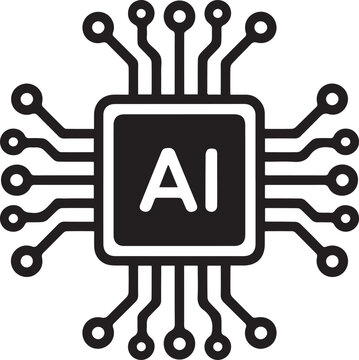 An artificial intelligence microprocessor chip with circuit lines icon, cad drawing flat vector illustration of tech, digital computing and smart industry