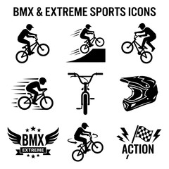 Fototapeta premium 9 item black solid Bmx cycling icons action speed and extreme sports vector graphics