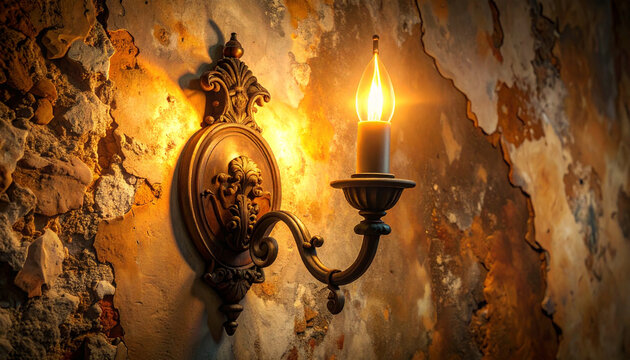 Elegant candle sconce illuminating antique wall in warm vintage interior