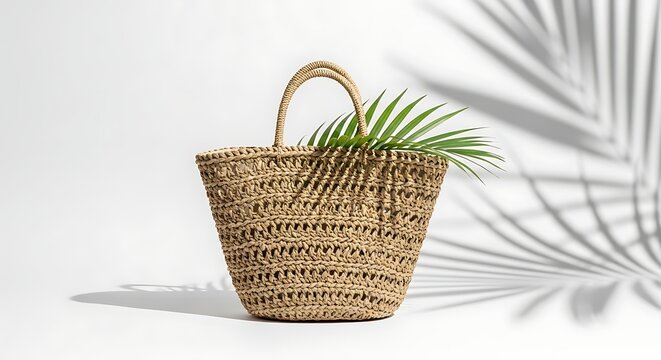 wicker basket on a green background