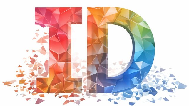 Abstract geometric low poly multicolored letters ID logo with shattering shards on a white background. Modern creative identity design.
