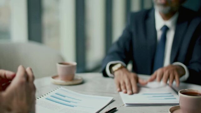 Businessman and Businesswoman Signing Contract Documents During Office Meeting with Team Collaboration and Paperwork Agreement at Workplace Table Closeup