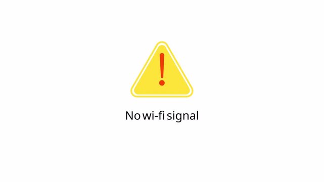 No Wi-Fi signal animation with yellow triangle, no network, no connection. 4K animated videos