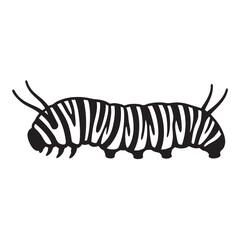 Naklejka premium Monarch Caterpillar Glyph Icon Black Silhouette Banded Tentacles Flat Design Vector