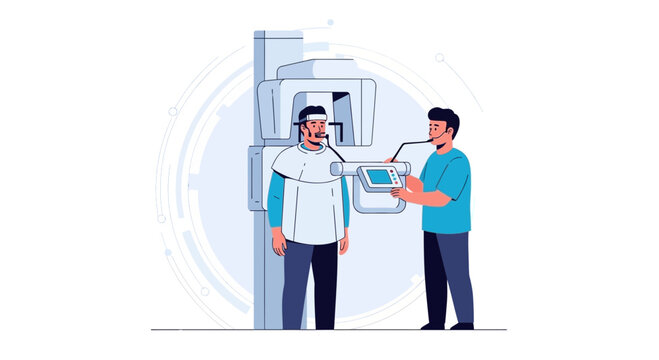 Dentist Operates Panoramic X-ray Machine for Patient Scan
