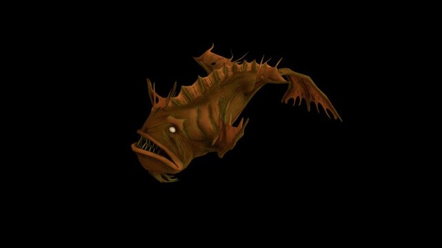 Terrifying scary sea monster in dark depths of deep ocean