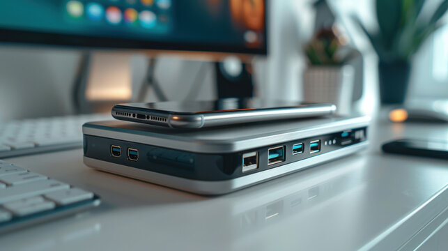 Sleek Futuristic Multi-Port Charger on Modern Desk Setup