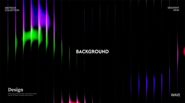 Abstract dark purple green glossy background with striped effect. Refraction of wavy striped glass.