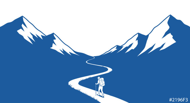 Person hiking on mountain trail path.