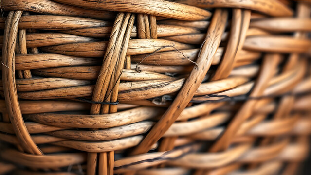 Woven Rattan Basket Texture Abstract Pattern Background. Natural Handicraft Weave Detail, Eco-friendly Material Design.
