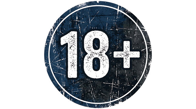 Distressed Grunge 18+ Age Restriction Symbol for Legal Adult Content Warning Labels