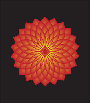 Red and orange circular mandala graphic