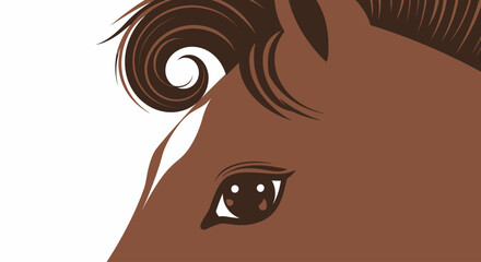 Minimalist brown horse head illustration with eye and white blaze © David