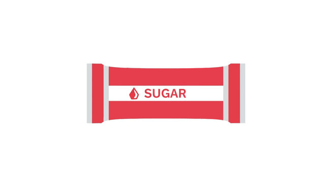 Red sugar packet with white label.