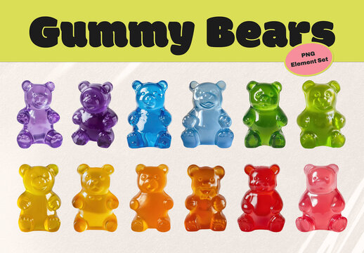 Colorful Gummy Bear Illustrations Element Design Set