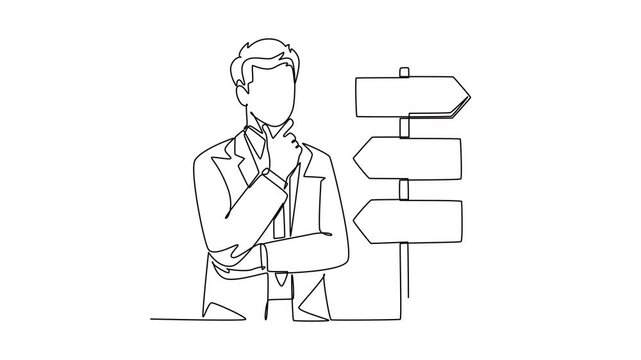 Making smart decisions and choosing the right direction.Leaders concept. Single line draw design. Full length animation illustration. High quality 4k footage