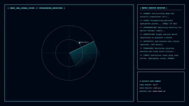Deep Sea Sonar Radar HUD Interface Computer Screen.