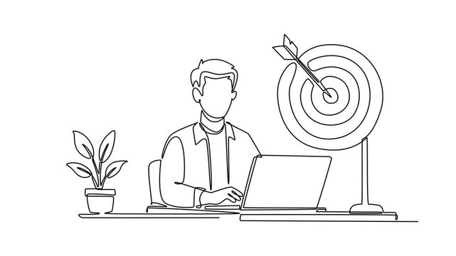Staying focused and productive to achieve success.Leaders concept. Single line draw design. Full length animation illustration. High quality 4k footage