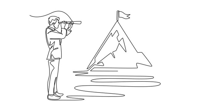 Staying focused on long-term goals and achievements.Leaders concept. Single line draw design. Full length animation illustration. High quality 4k footage